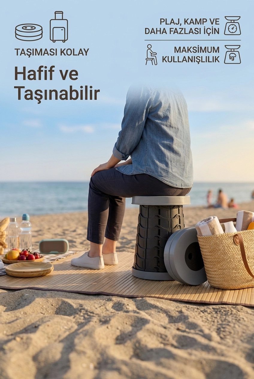 Ergonomik Katlanabilir Teleskopik Akordeon Tabure -Kamp, Piknik, Seyahat Sandalyesi