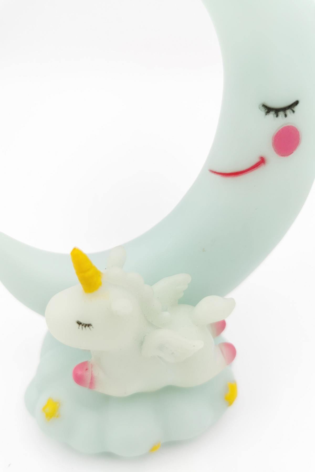 BUFFER® Sevimli Ay Ve Unicornlu Renk Değiştiren Gece Lambası Su Yeşili