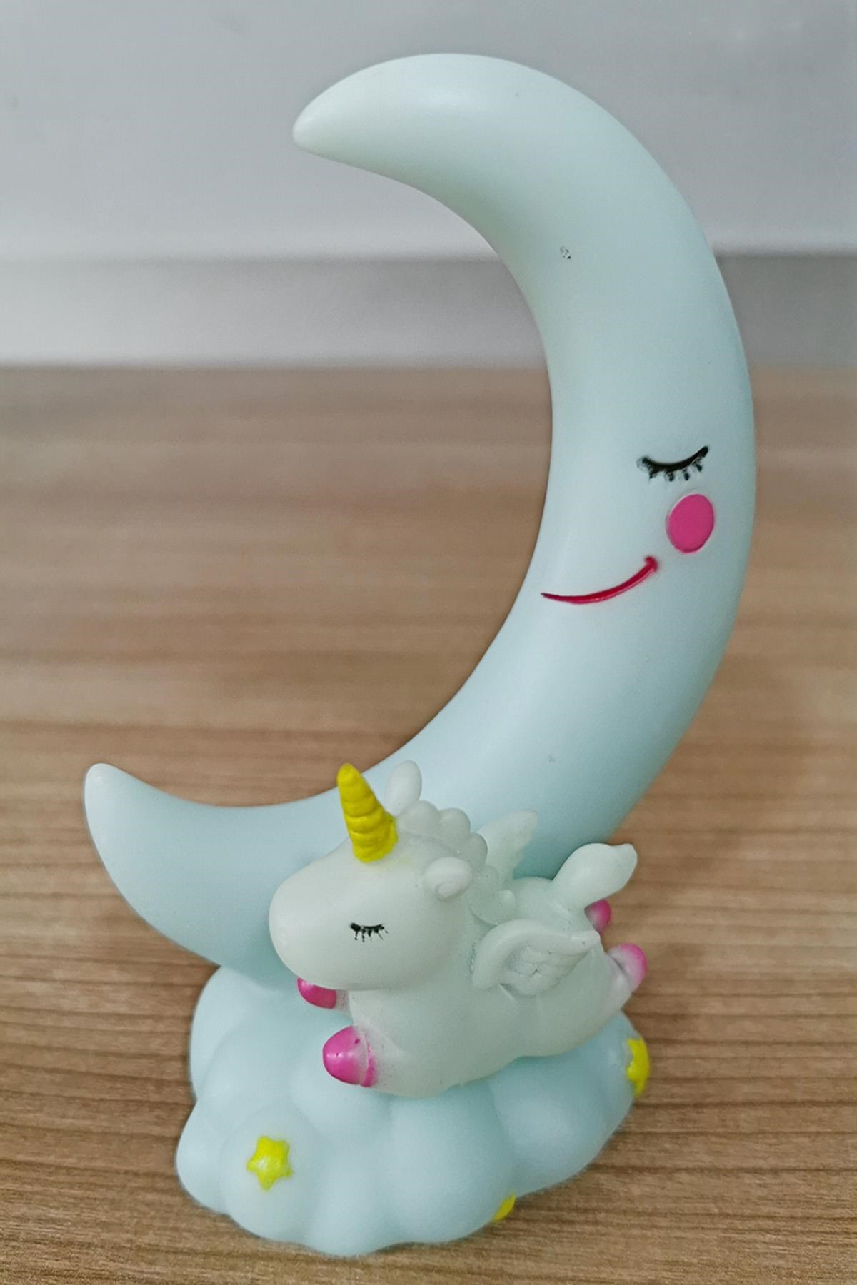 BUFFER® Sevimli Ay Ve Unicornlu Renk Değiştiren Gece Lambası Su Yeşili