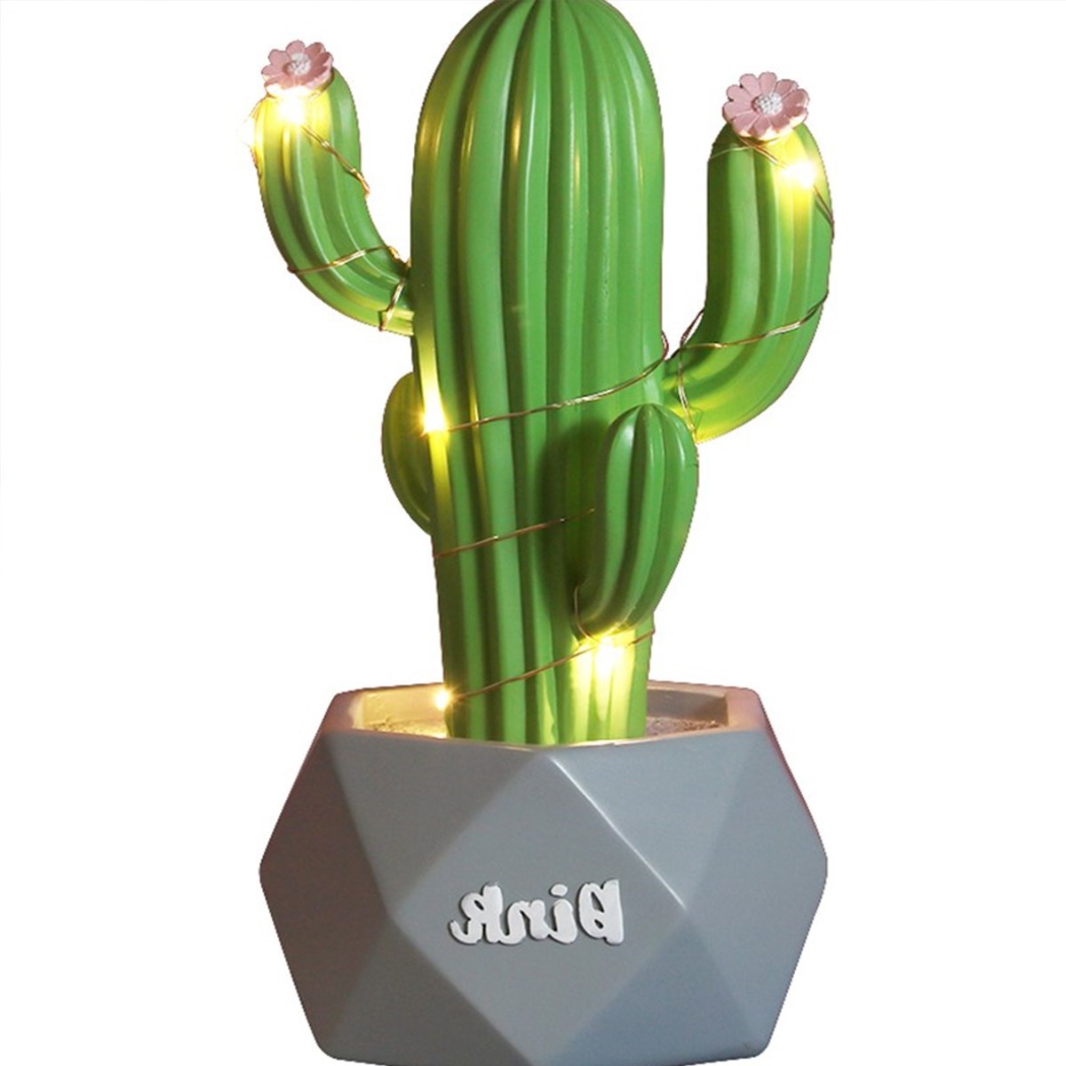 BUFFER® Led Işıklı Sevimli Kaktüs Dekoratif Masa Lambası Mini Biblo Gece Lambası Yeşil