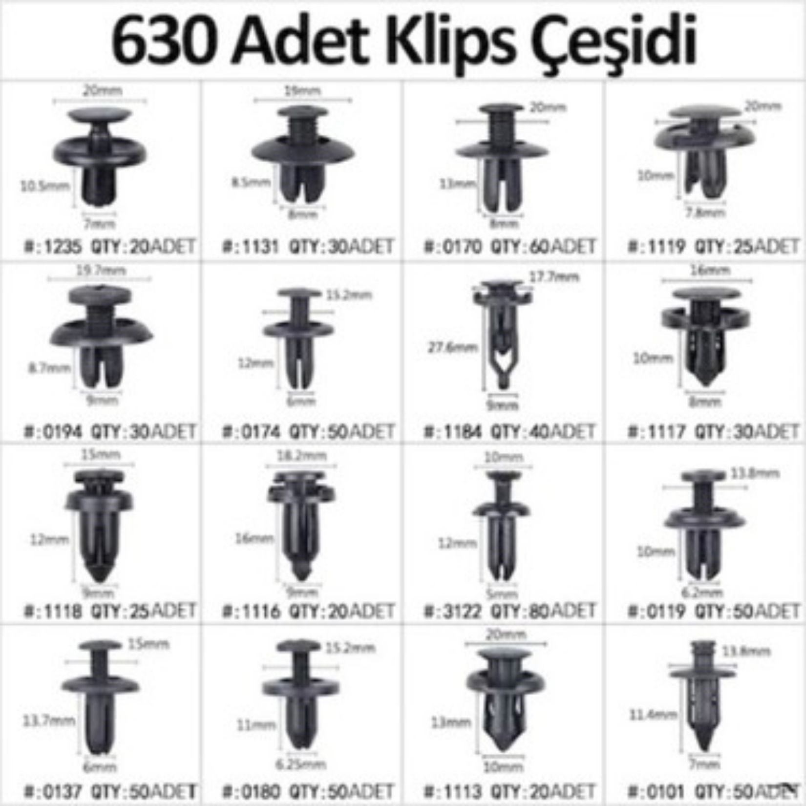 BUFFER® 630 Adet Trim Klips Seti – Oto Panel, Kapı Döşeme, Tampon ve Pervaz İçin Evrensel Raptiye Bağlantı Elemanları