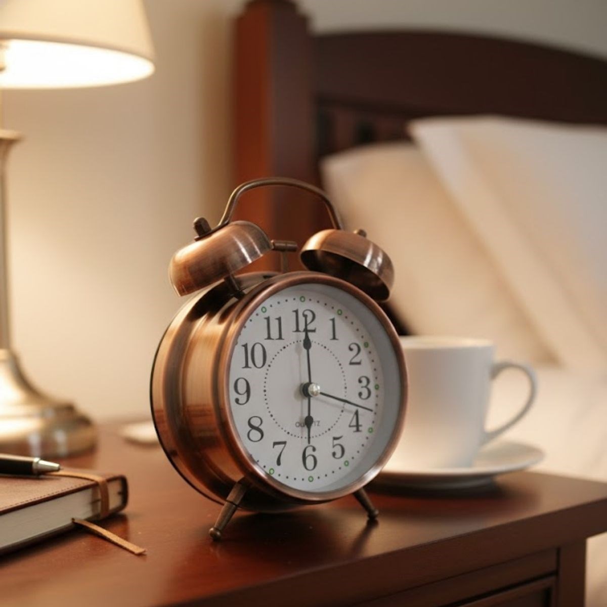 BUFFER® Nostaljik Çalar Saat – Retro Tasarım, Sessiz Akan Mekanizma, Yüksek Sesli Alarm, Masa ve Komodin İçin Dekoratif Saat