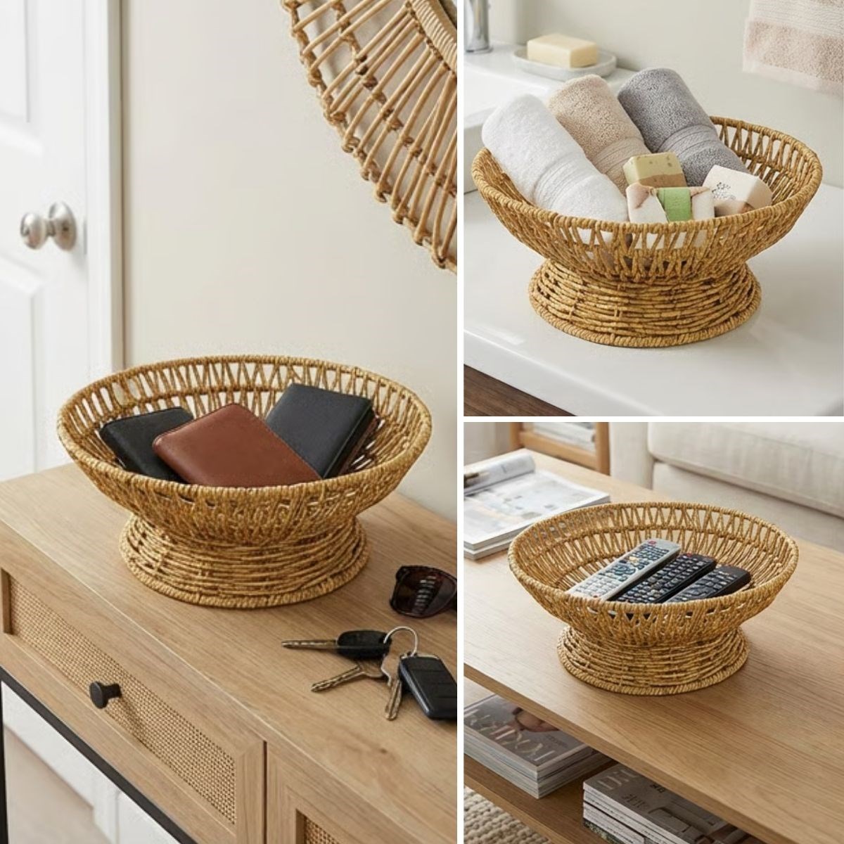 BUFFER® 25 cm Plastik Rattan Servis Çanağı – Doğal Hasır Görünümlü Dekoratif Meyve, Ekmek ve Sunum Kasesi
