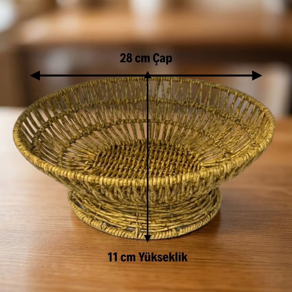 BUFFER® 28 cm Plastik Rattan Servis Çanağı – Doğal Hasır Görünümlü Dekoratif Meyve, Ekmek ve Sunum Kasesi