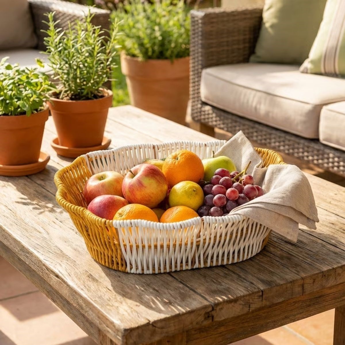 BUFFER® Oval Çift Renkli Plastik Rattan Ekmek ve Meyve Sepeti - Çok Amaçlı Banyo ve Mutfak Düzenleyici - Yıkanabilir Dekoratif Tezgâh Üstü Organizer