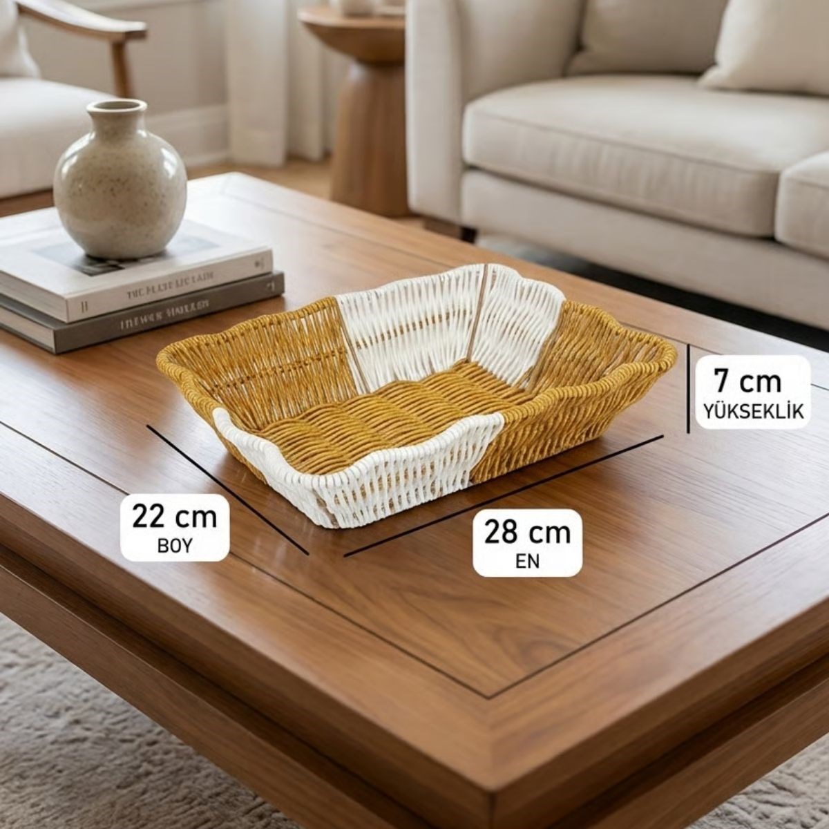 BUFFER® Dikdörtgen Çift Renkli Plastik Rattan Ekmek ve Meyve Sepeti - Çok Amaçlı Banyo ve Mutfak Düzenleyici - Yıkanabilir Tezgâh Üstü Organizer
