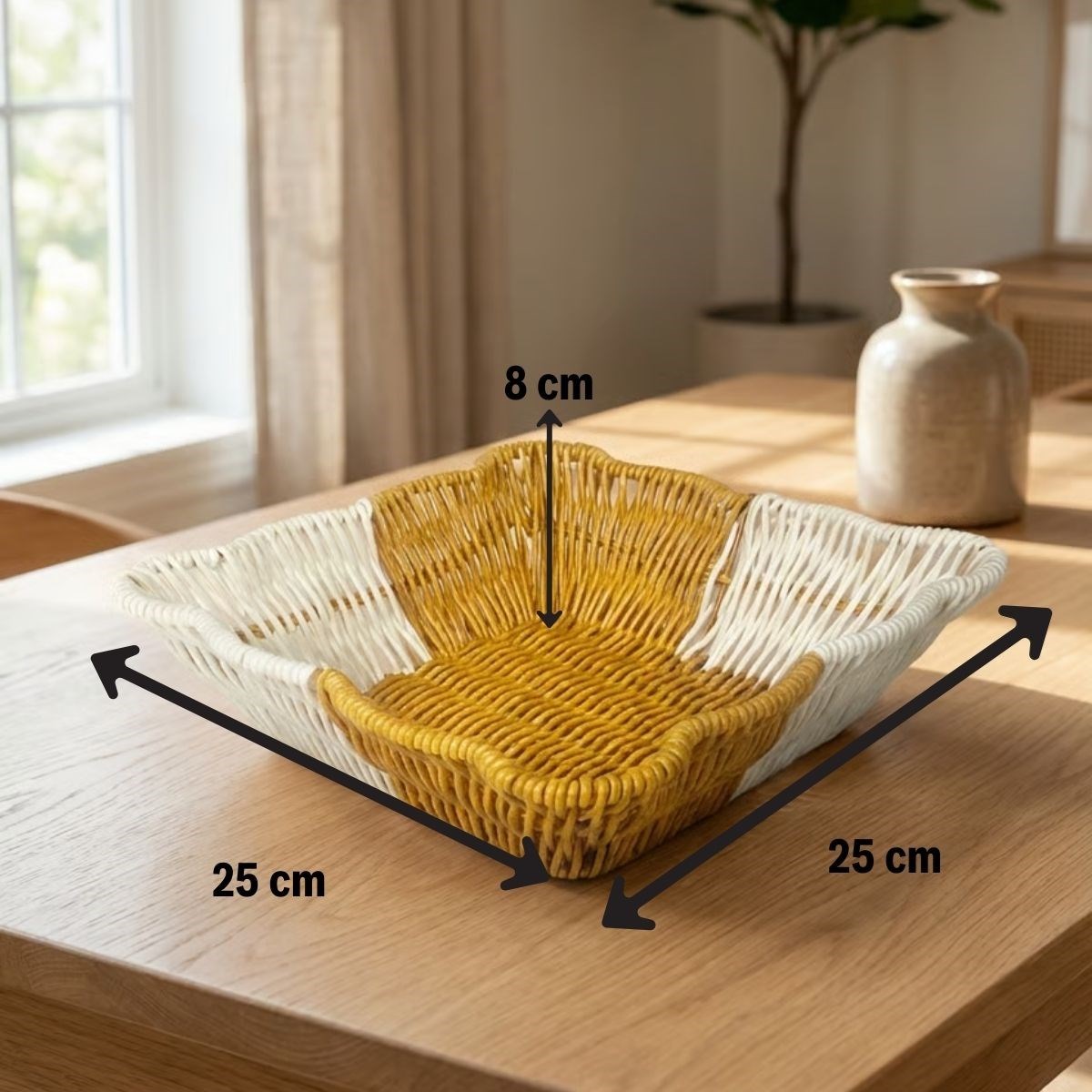 BUFFER® Kare Dalgalı Çift Renkli Plastik Rattan Ekmek ve Meyve Sepeti - Çok Amaçlı Banyo ve Mutfak Düzenleyici - Yıkanabilir Tezgâh Üstü Organizer