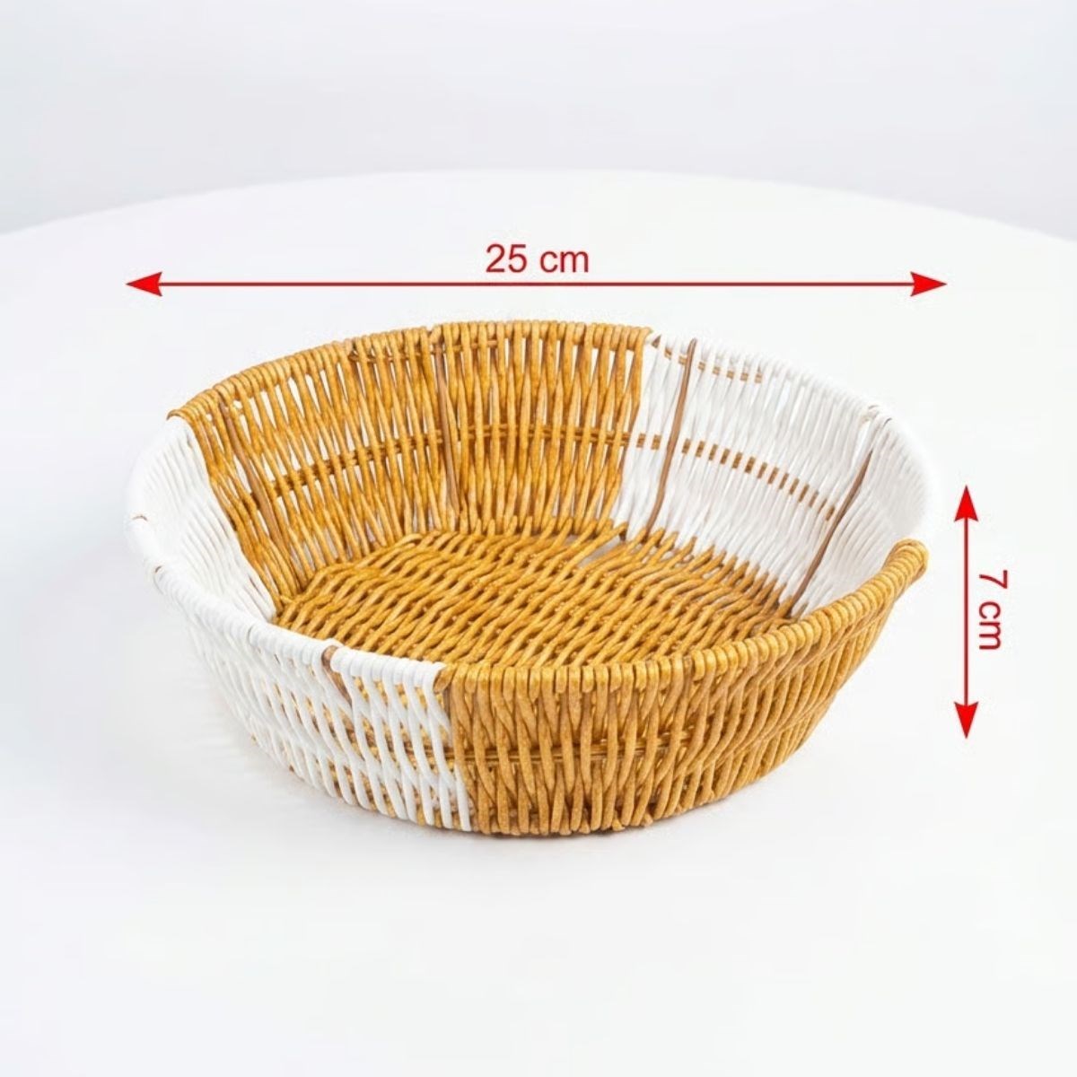 BUFFER® Yuvarlak Çift Renkli Plastik Rattan Ekmek ve Meyve Sepeti - Çok Amaçlı Banyo ve Mutfak Düzenleyici - Yıkanabilir Tezgâh Üstü Organizer