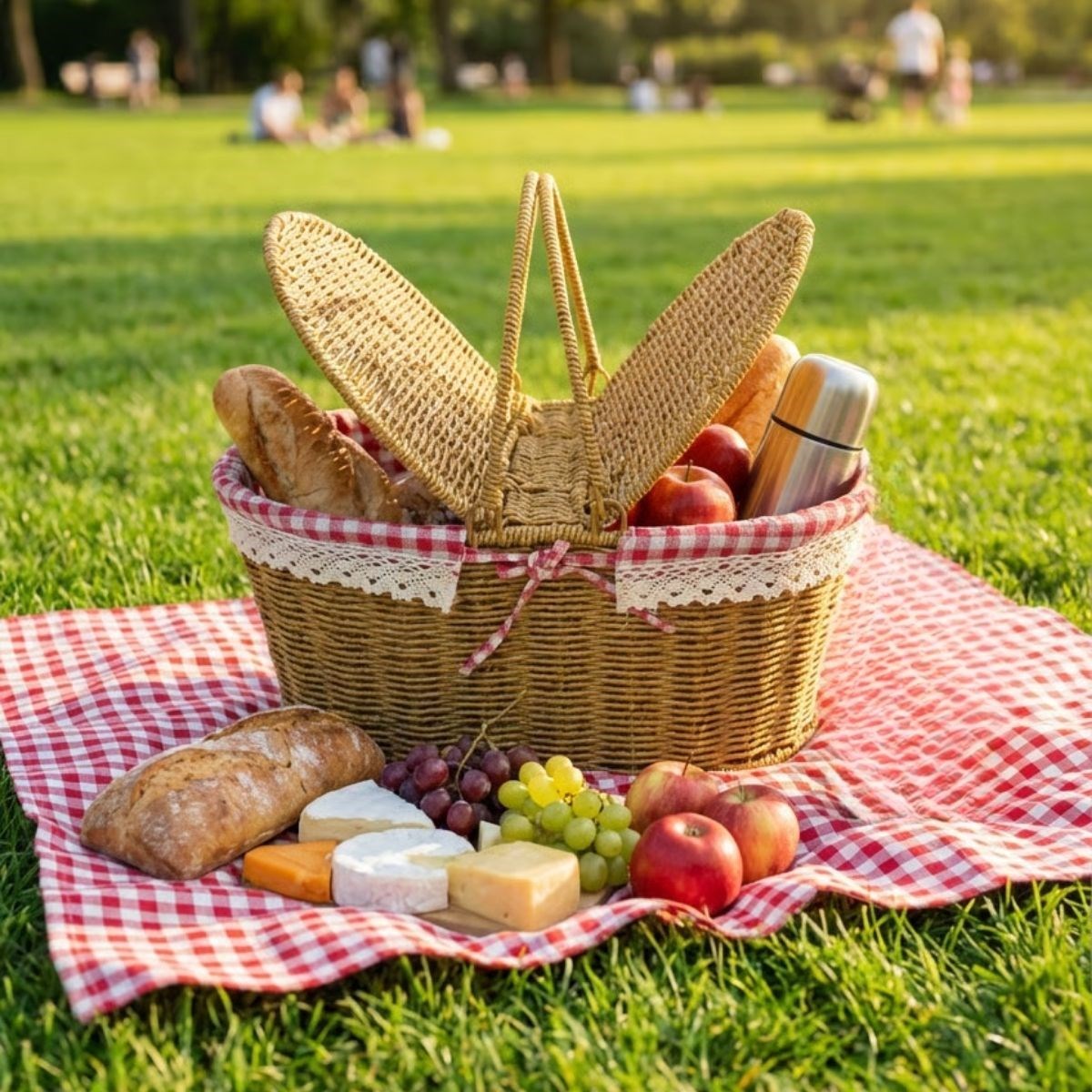 BUFFER® 2 Kapaklı Oval Plastik Rattan Piknik Sepeti – Doğal Hasır Görünümlü Çok Amaçlı Piknik, Plaj ve Bahçe Sepeti