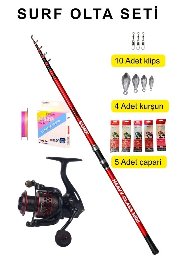 Surf Olta Seti 390 cm Capella 6000 5+1 Rulman Remixon 8X İp Misina Kurşun Çapari