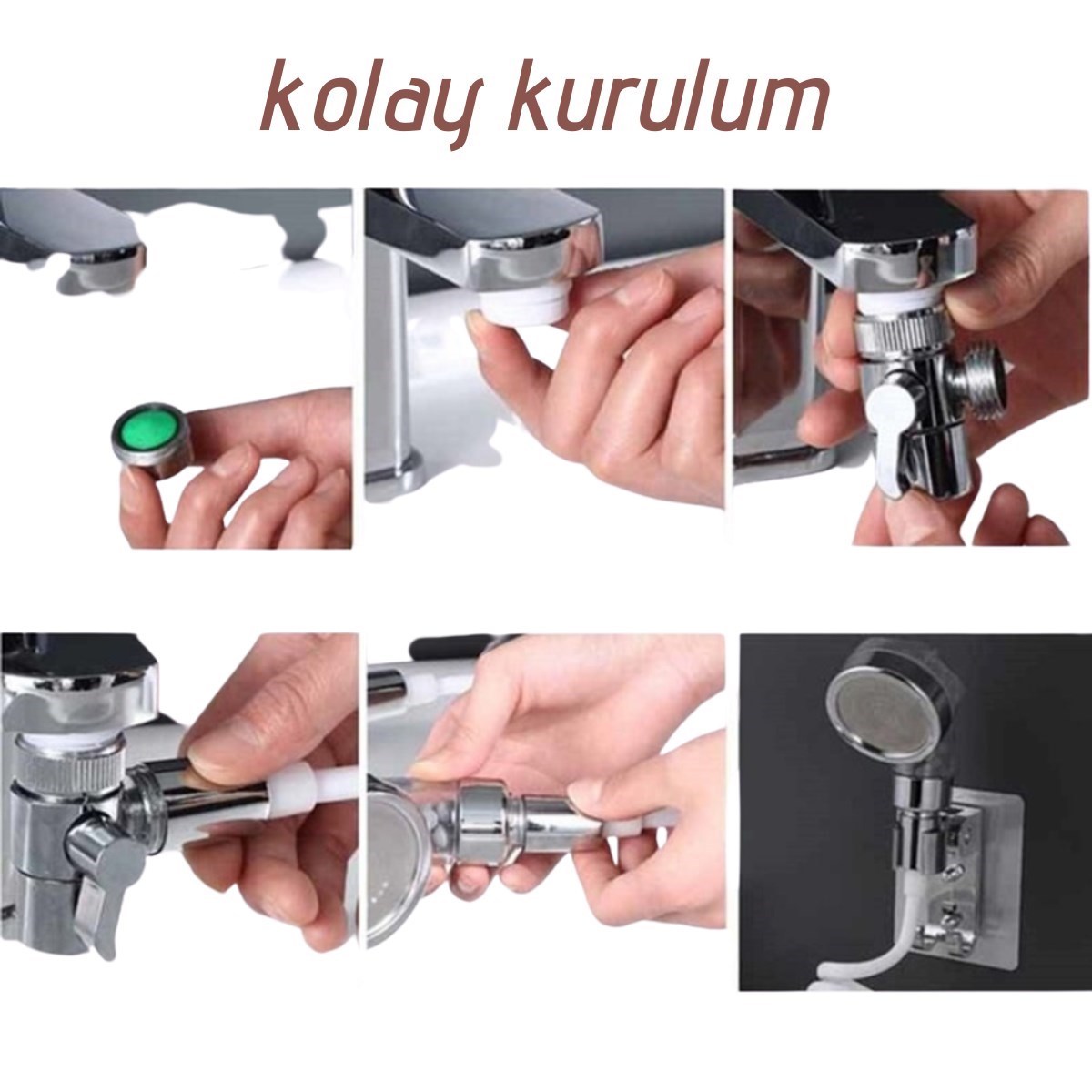 BUFFER® 2 in 1 Spiral Hortumlu Ayarlanabilir Hareketli Banyo Mutfak Lavabo Musluk Duş Başlığı