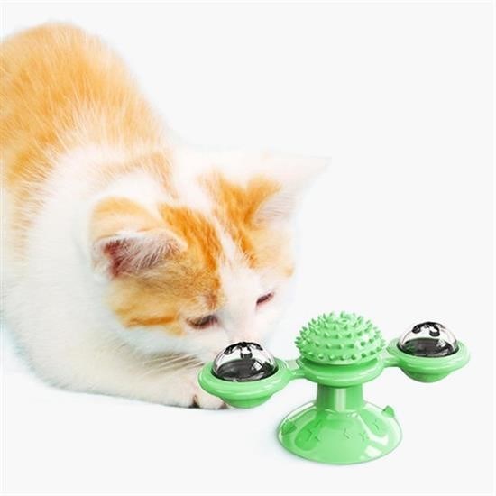 BUFFER® Pet Malzemeleri Vantuzlu Fırıldak Toplu Dönen Şeffaf Depo Tasarım İnteraktif Kedi Oyuncağı