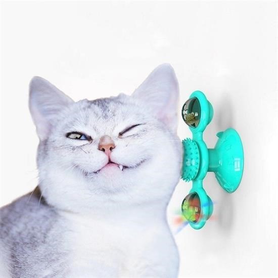 BUFFER® Pet Malzemeleri Vantuzlu Fırıldak Toplu Dönen Şeffaf Depo Tasarım İnteraktif Kedi Oyuncağı
