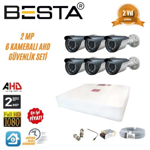 2MP Ahd 1080P Gece Görüşlü 6 Kameralı Güvenlik Sistemi