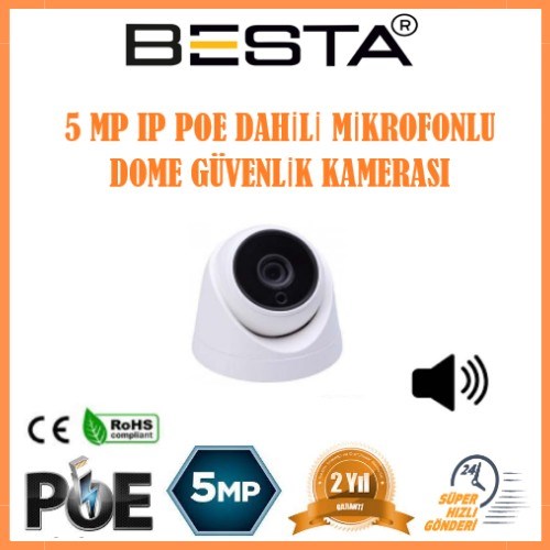 5 MP 1440P 10 İÇ MEKAN KAMERALI DAHİLİ MİKROFONLU IP POE Güvenlik Seti