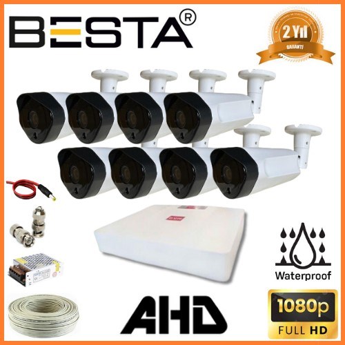 2 MP 1080P 8 Dış Mekan Kameralı AHD Güvenlik Seti