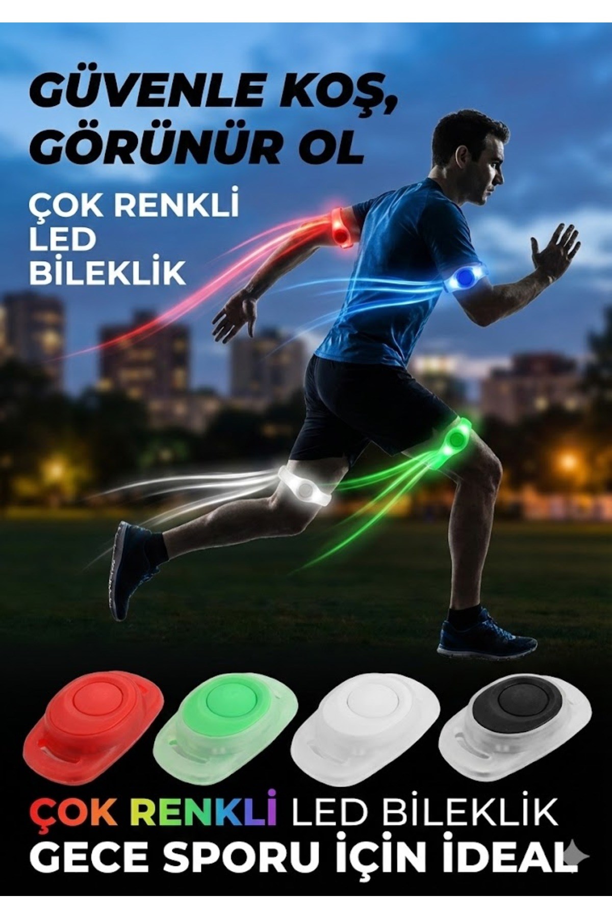 Gece Koşu Bilekliği: Su Geçirmez, 2 Fonksiyonlu, Işıklı Güvenlik Bandı
