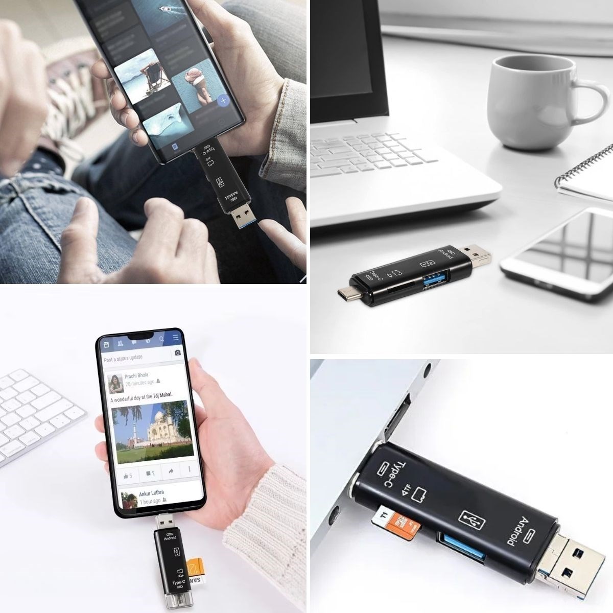 BUFFER® 5 In 1 Çok Fonksiyonlu USB 2.0 Micro Sd Kart Okuyucu - Usb/micro Usb/type-C Çıkışlı, Otg Çevirici