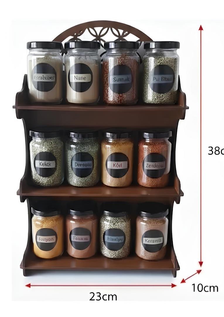 12’li Meşe Rengi Mdf Standlı Dekoratif Baharatlık Seti - Baharatlık Takımı