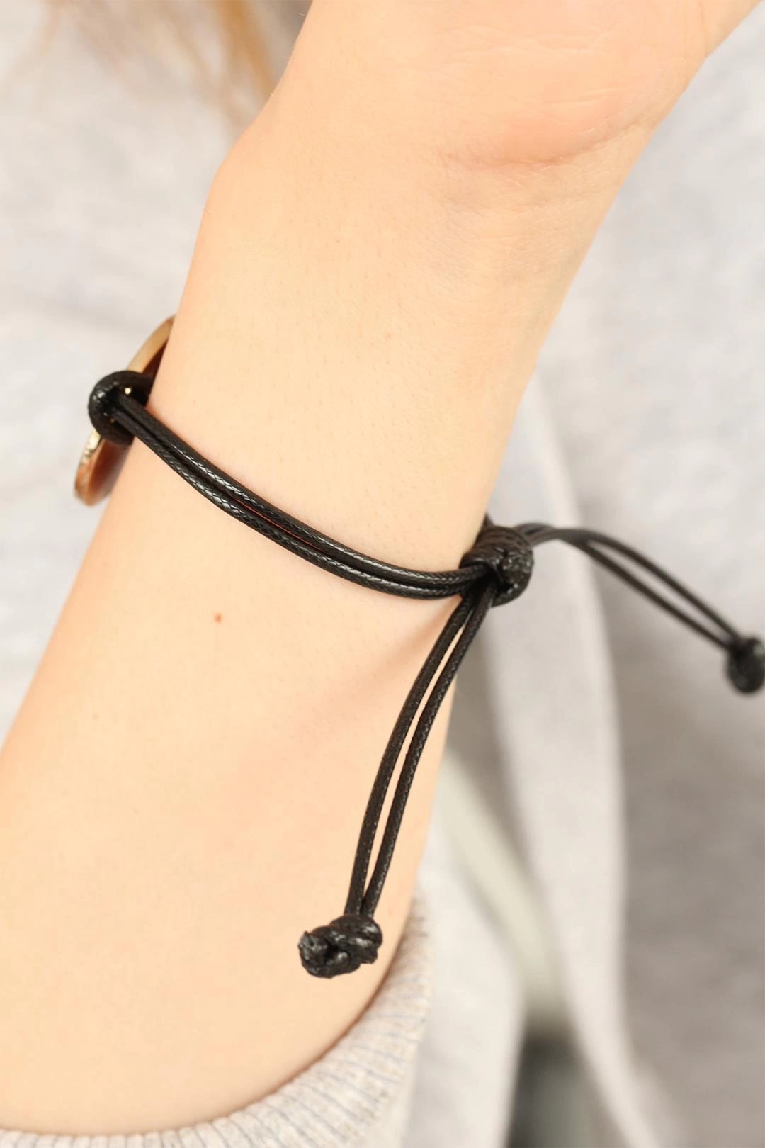 Mey İthalat® OKAY (İyi) Siyah Deri İpli Unisex Mood Bileklik