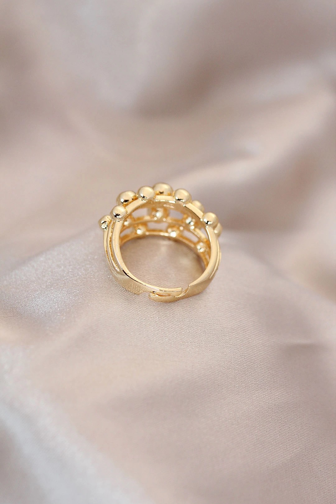 Mey İthalat® Ayarlamalı Gold Renk Metal Bombeli Boluncuk Model Yüzük