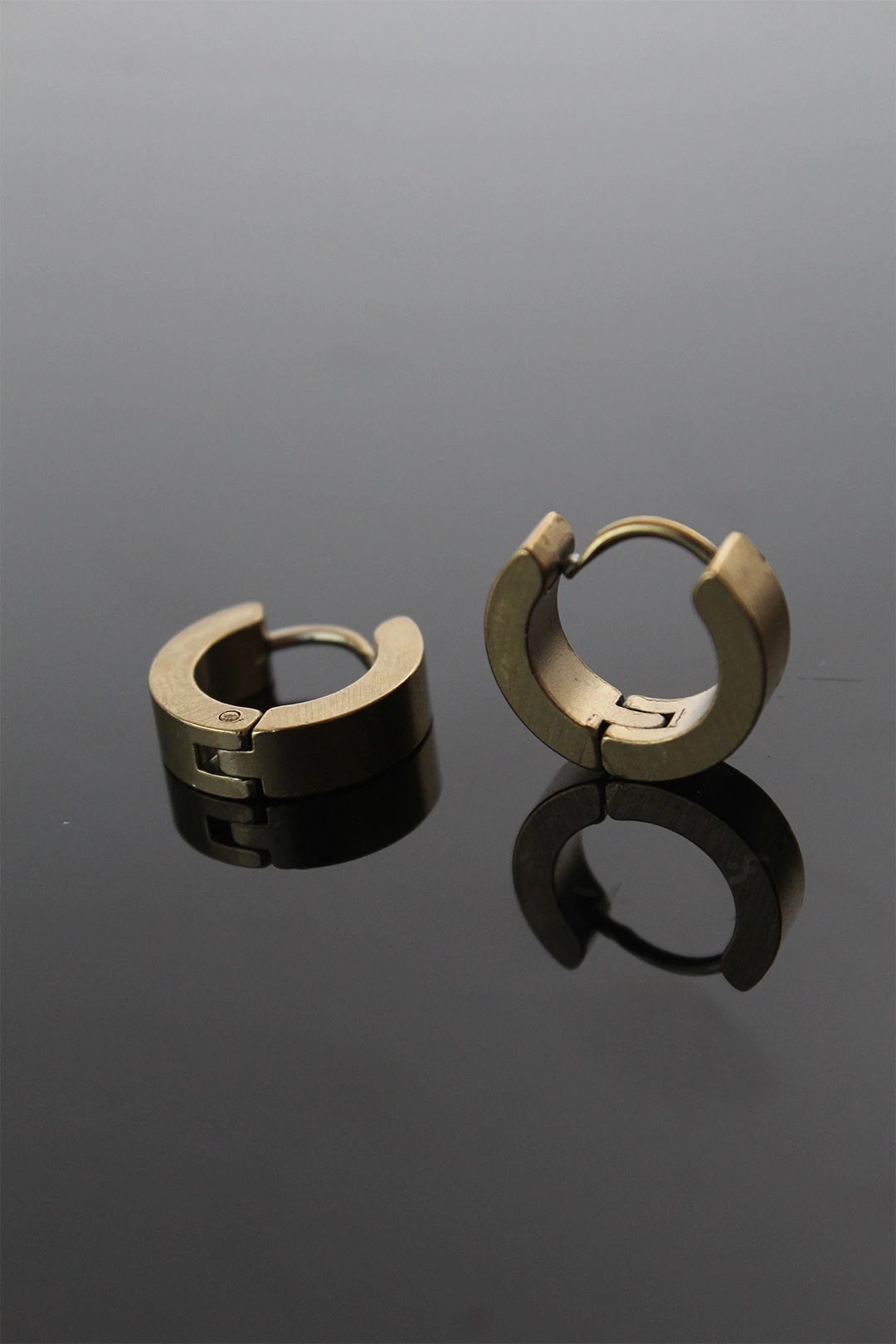 Mey İthalat® 316L Çelik Gold Renk Halka Model Çift Küpe