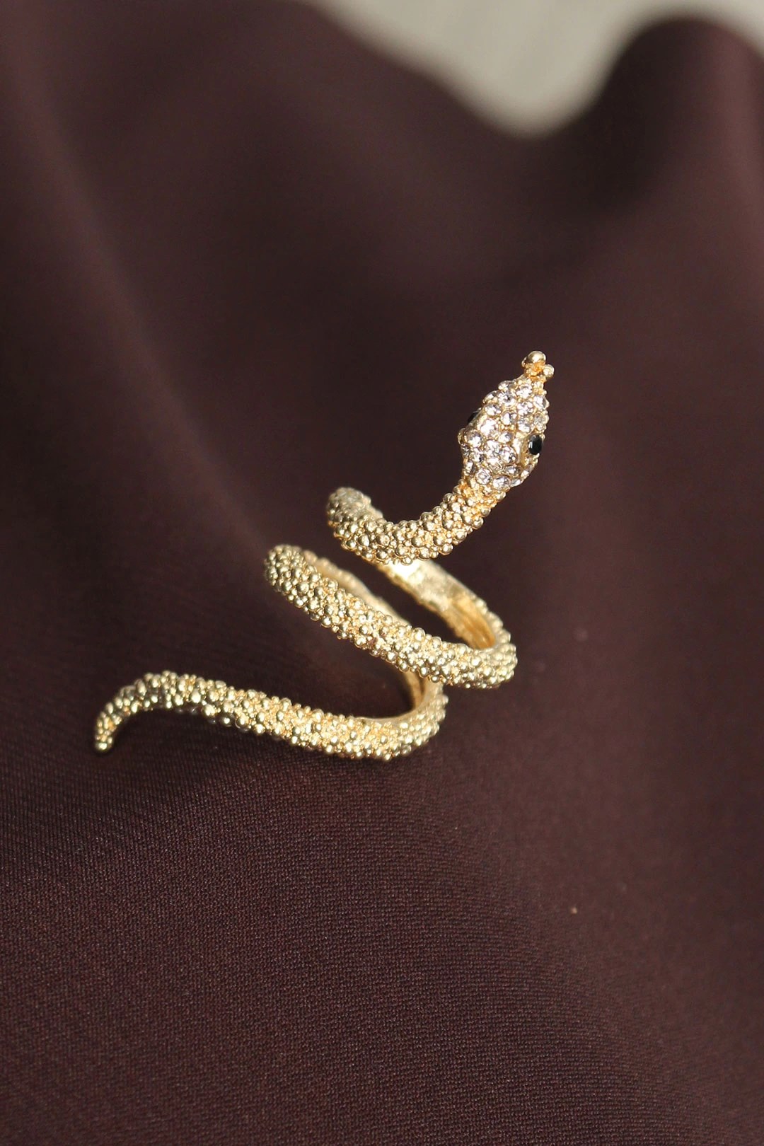 Mey İthalat® Ayarlanabilir Gold Renk Zirkon Taşlı Yılan Yüzük