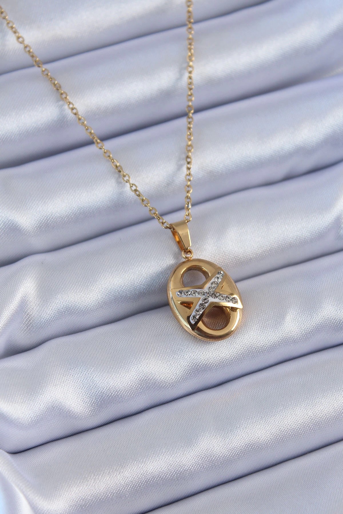 Mey İthalat® 316L Çelik Gold Renk Zirkon Taşlı Kadın Kolye