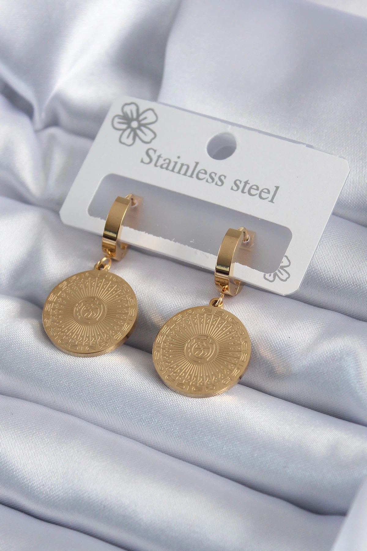 Mey İthalat® 316L Çelik Gold Renk İşleme Detay Kadın Küpe