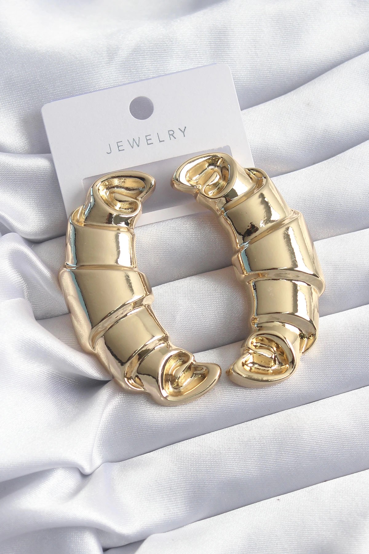 Mey İthalat® Pirinç Gold Renk Kruvasan Model Kadın Küpe