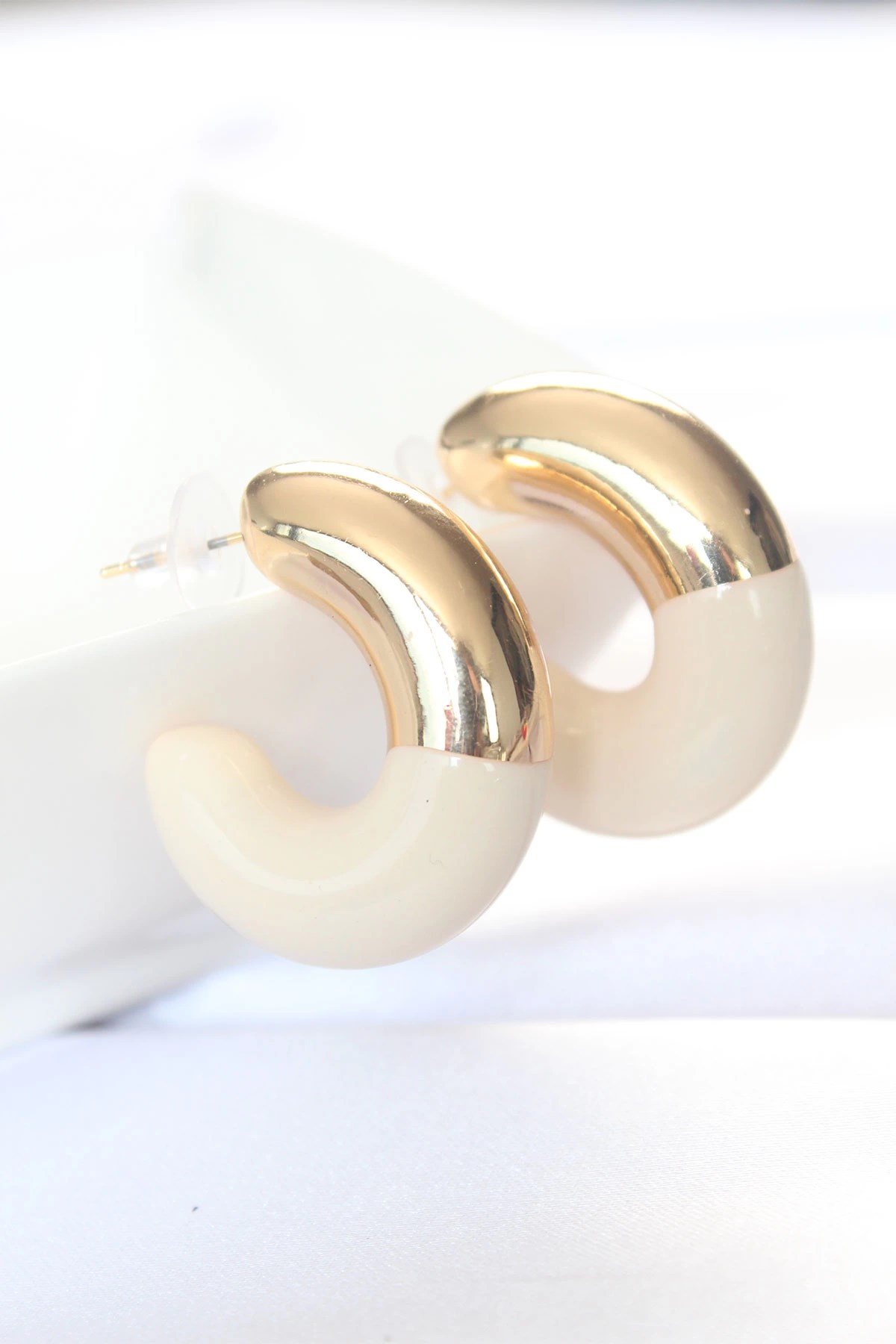 Mey İthalat® CCB Krem Gold Çift Renk Küpe