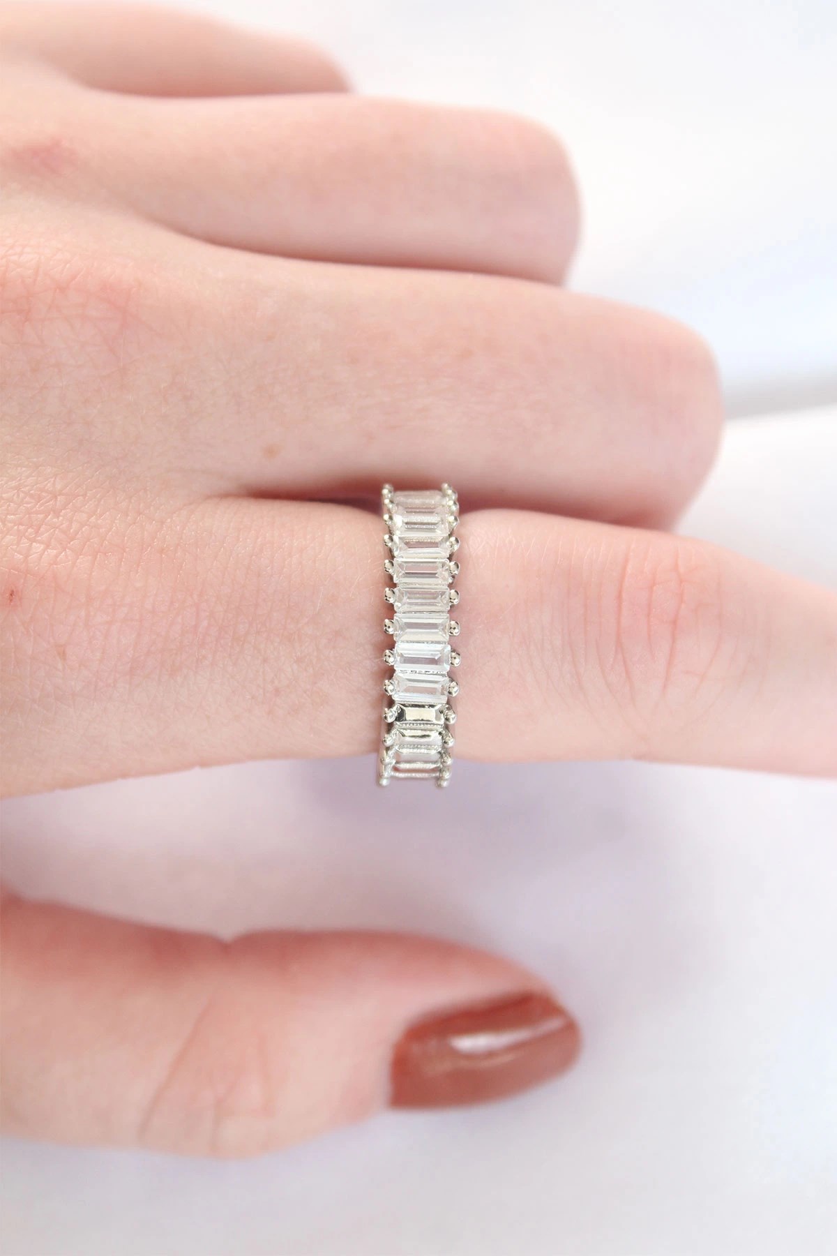 Mey İthalat® Sıralı Baget Taşlı Silver Renk Ayarlanabilir Yüzük