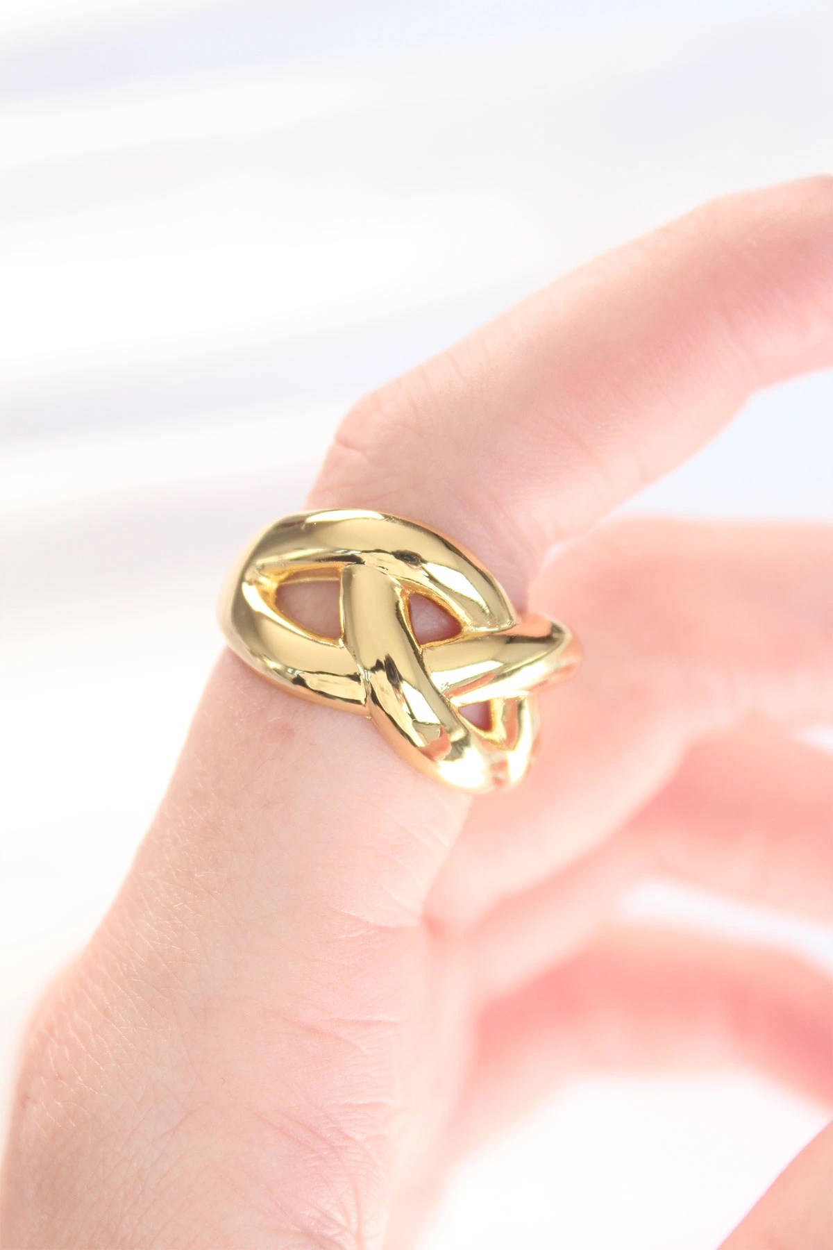 Mey İthalat® Düğüm Model Gold Renk Ayarlanabilir Yüzük