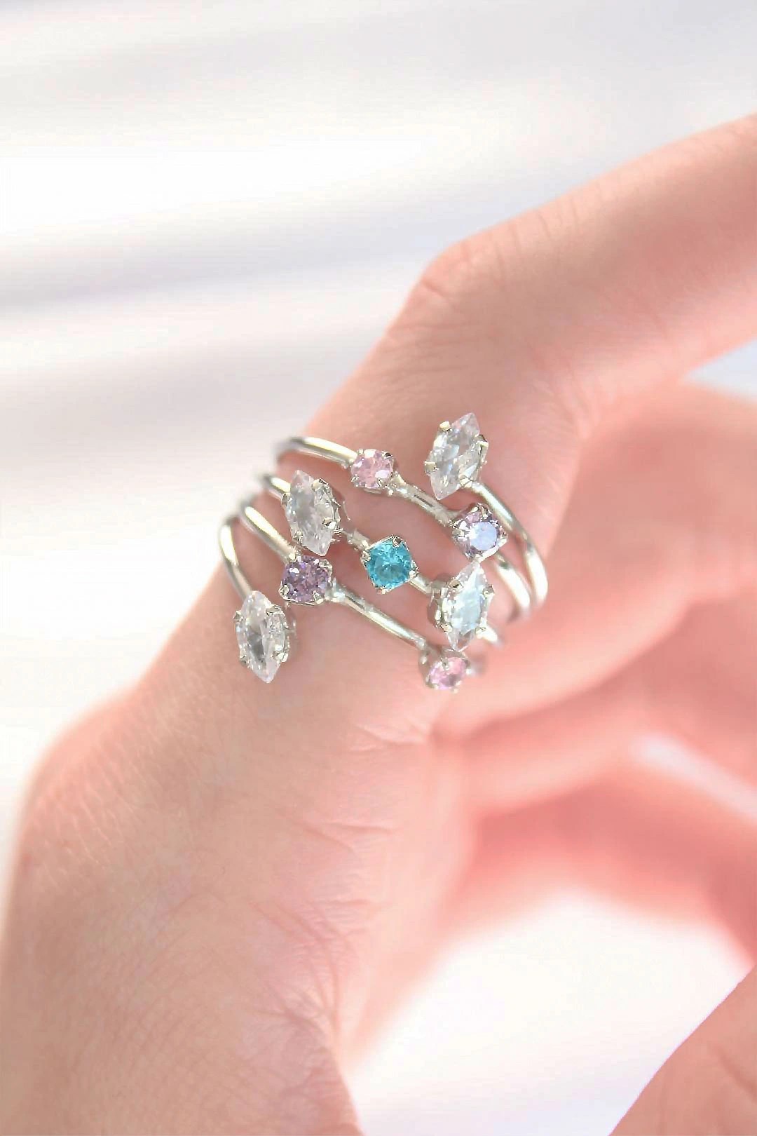 Mey İthalat® Renkli Zirkon Taşlı Silver Renk Ayarlanabilir Yüzük