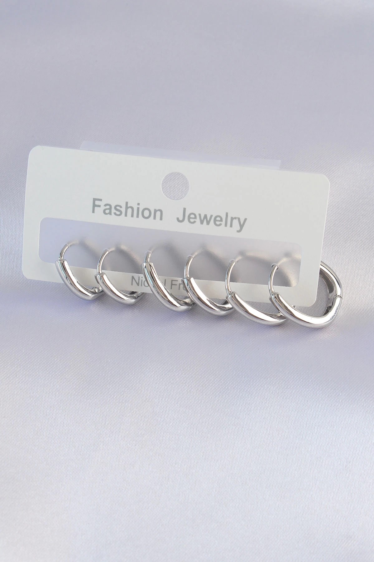 Mey İthalat® Pirinç Gümüş Renk Oval Küpe Seti