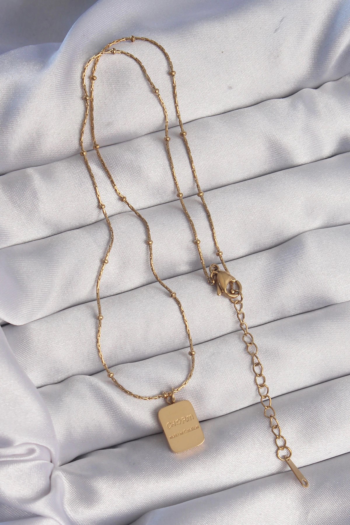Mey İthalat® 316L Çelik Gold Renk Kare Charm Model Kolye