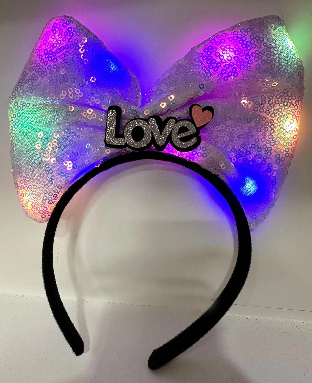 Mey İthalat® LED Işıklı Love Yazılı Mor Fiyonk Taç – Kız Çocuk Parti Tacı