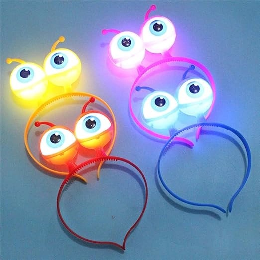Mey İthalat® Rengarenk 3 Farklı Fonksiyonda Yanan Led Işıklı Uzaylı Göz Taç 1 Adet 18x12 cm