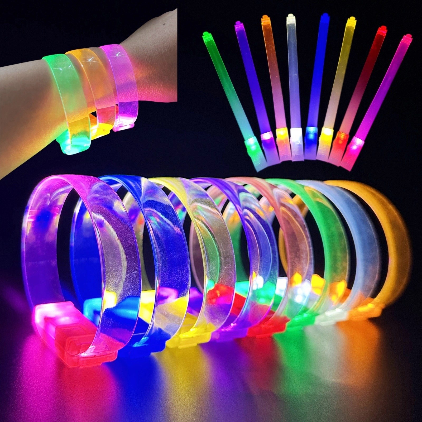 Mey İthalat® 3 Modlu Pilli LED Işıklı Esnek Parti Bilekliği Mor