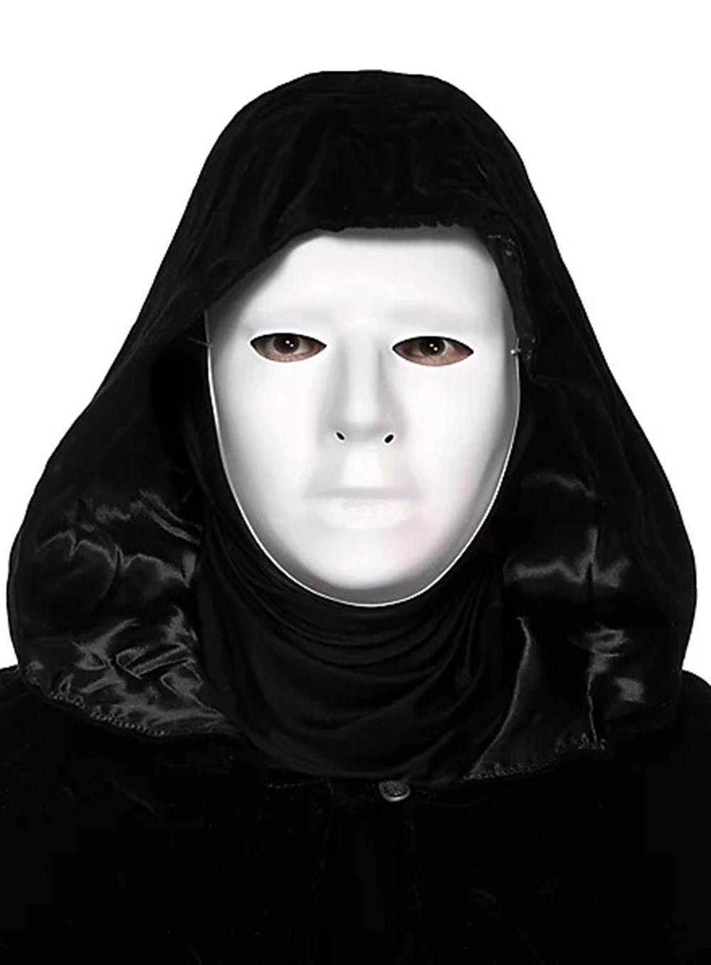 Mey İthalat® Siyah Kapüşonlu 120 cm Pelerin ve Beyaz Boyanabilir Tam Yüz Maske