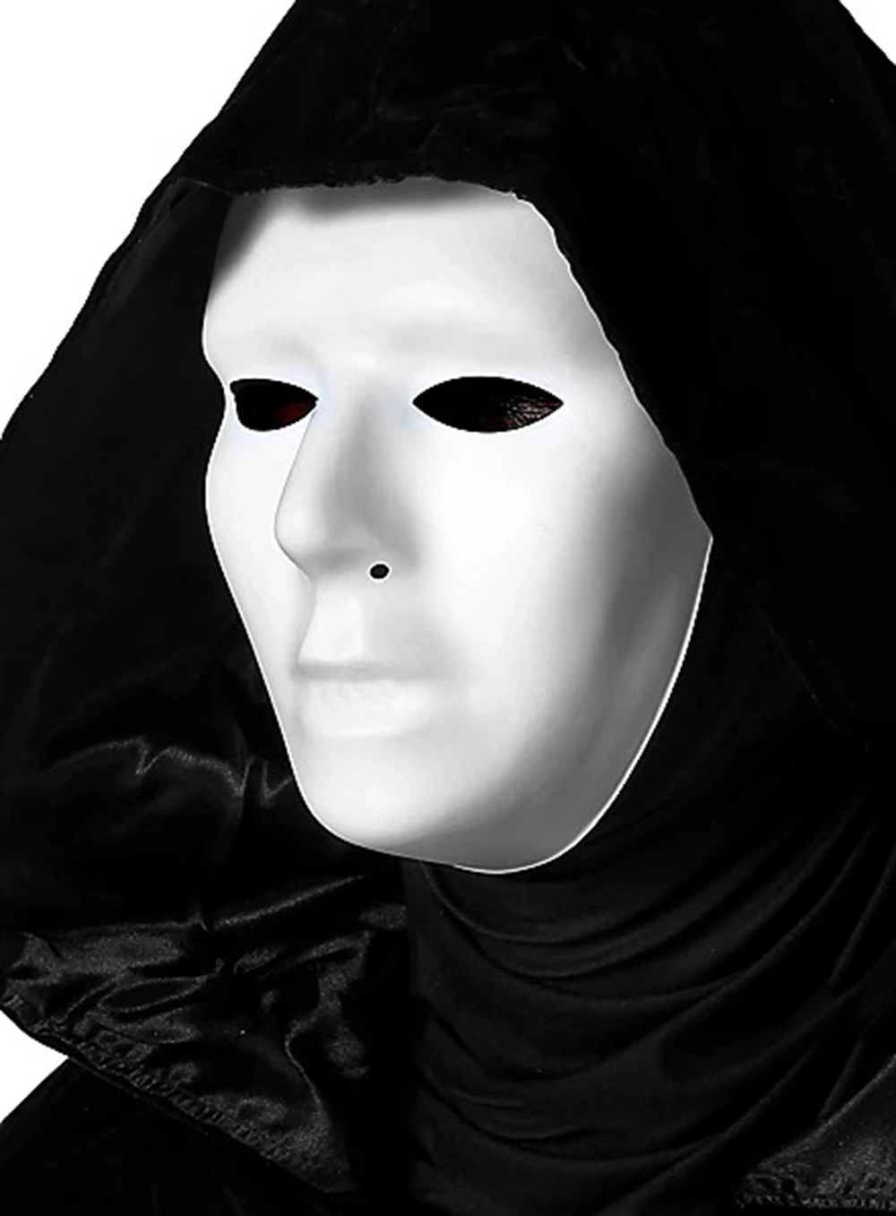Mey İthalat® Siyah Kapüşonlu 120 cm Pelerin ve Beyaz Boyanabilir Tam Yüz Maske