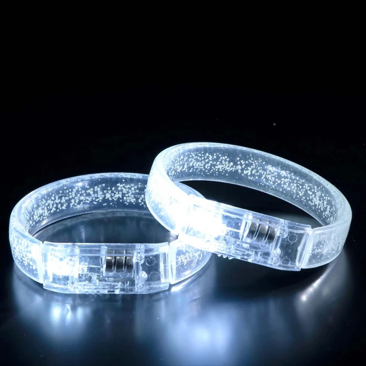 Mey İthalat® Beyaz-Gümüş Led Işıklı Baskı Yapılabilen Pilli Bileklik Bilezik 1,5 cm Genişlik