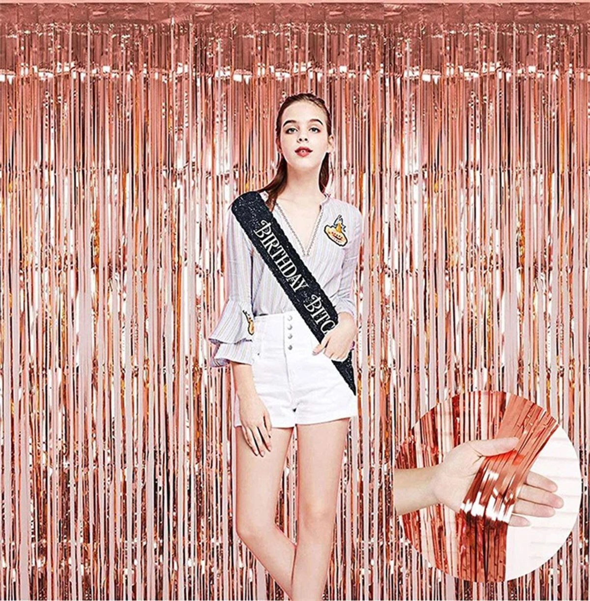 Mey İthalat® Rose Gold Püsküllü Kapı Perdesi - Parti, Bekarlığa Veda, Doğum Günü 1x2 m