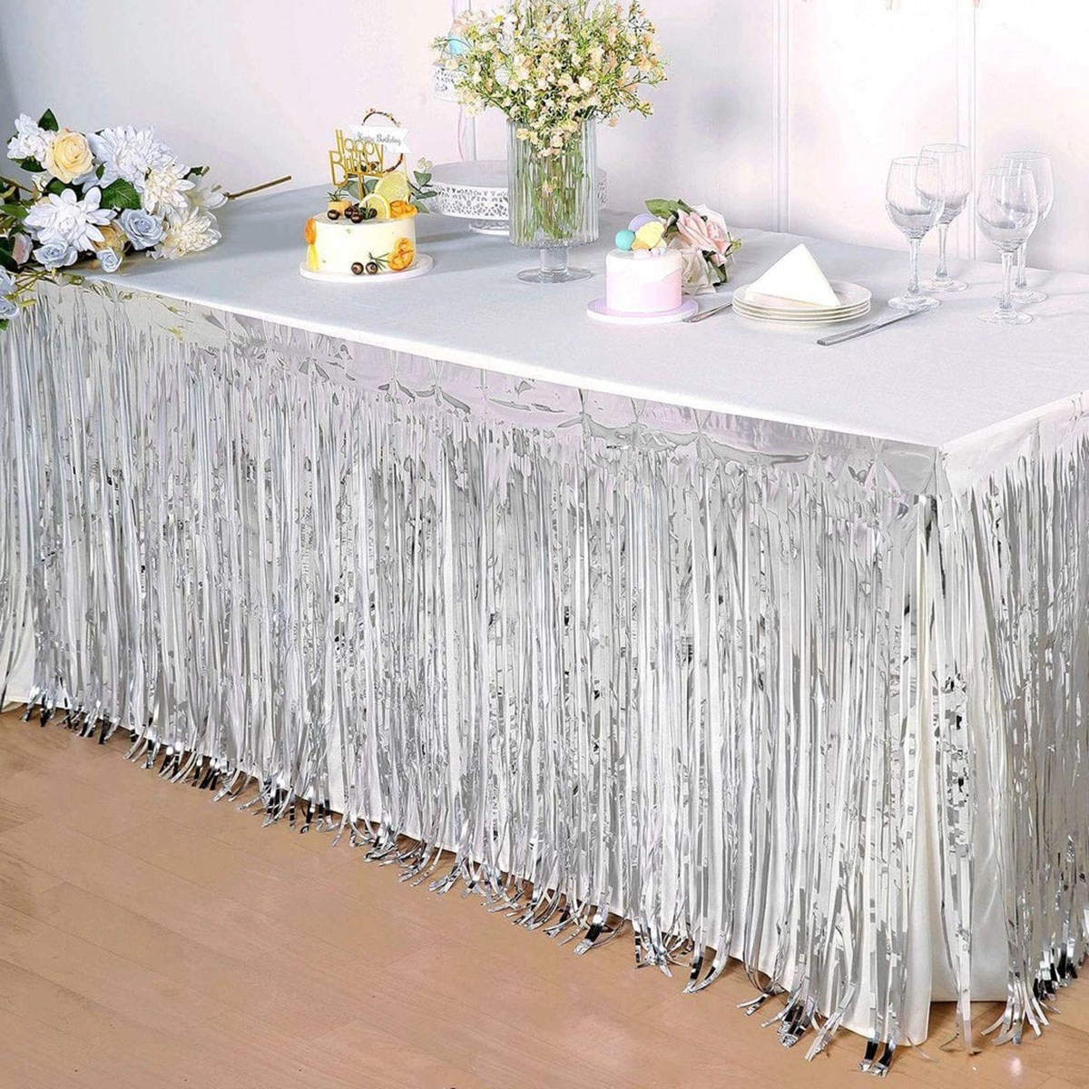 Mey İthalat® Gümüş Metalize Masa Eteği 275x75 cm – Kendinden Yapışkanlı