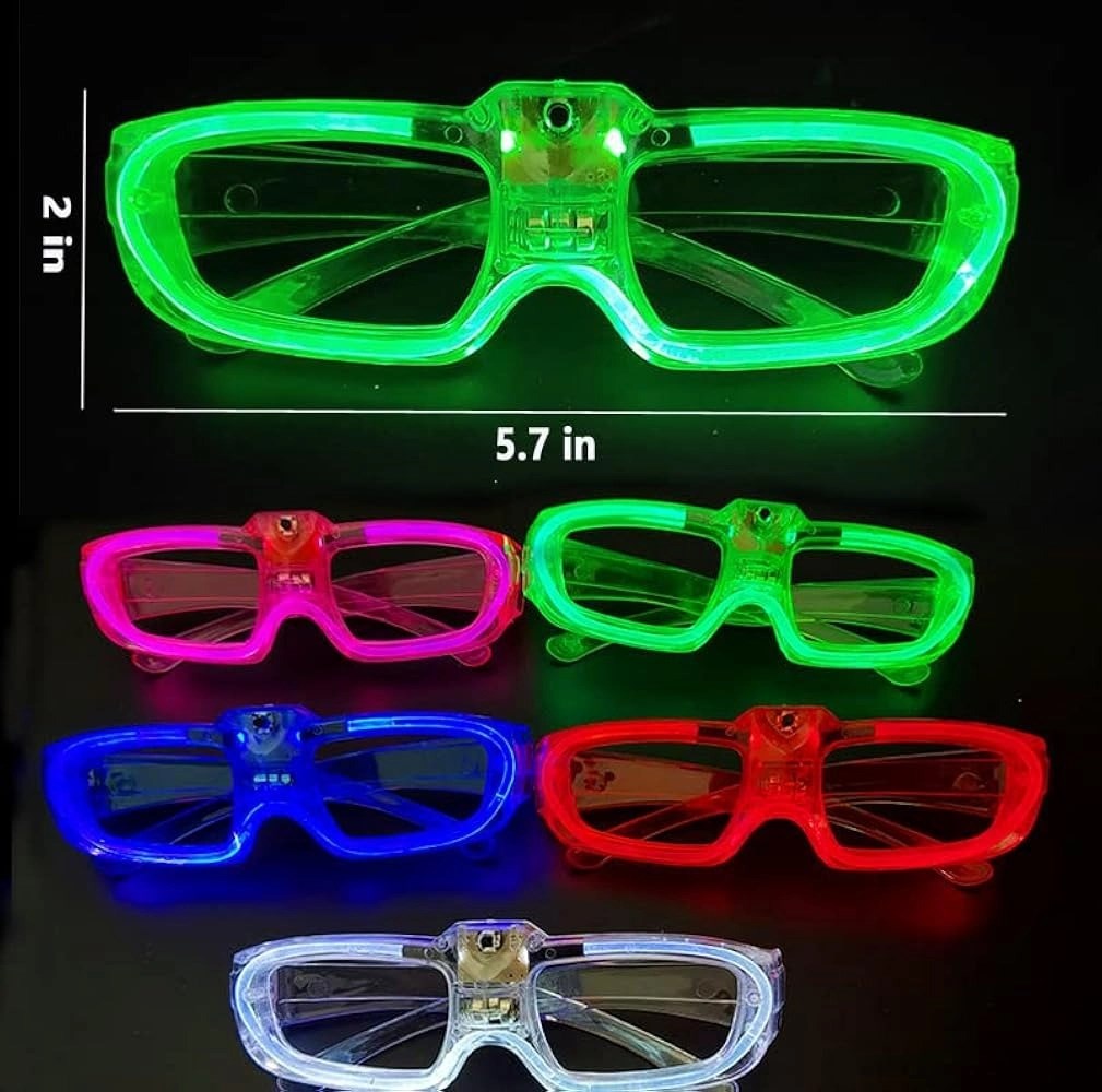 Mey İthalat® LED Işıklı Glow Pilli Parti Gözlüğü - Glow Efektli 6 Adet 5 Renk