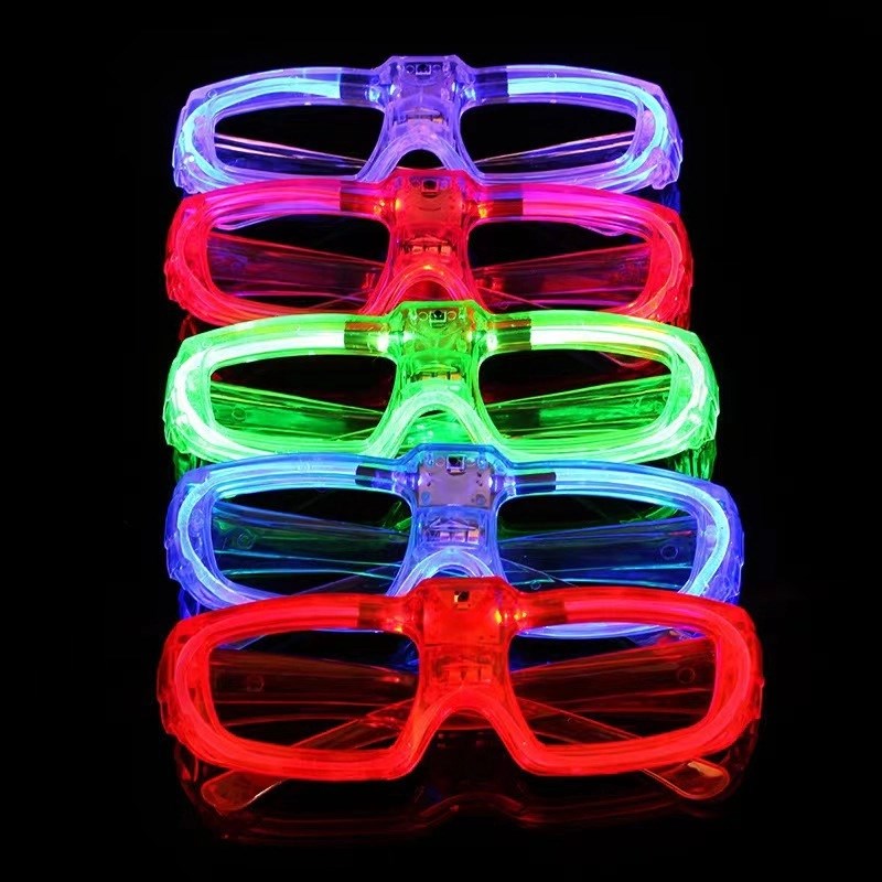 Mey İthalat® LED Işıklı Glow Pilli Parti Gözlüğü - Glow Efektli 6 Adet 5 Renk