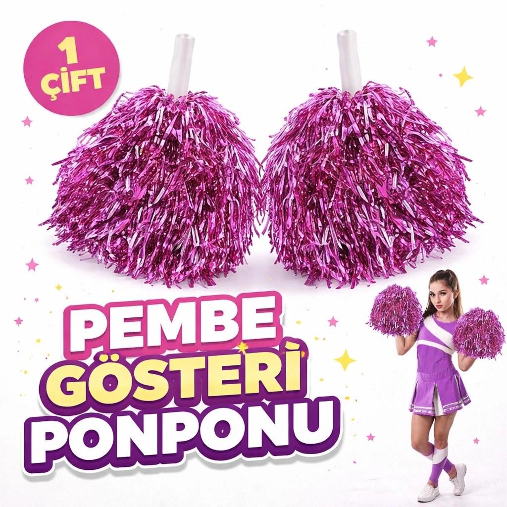 Mey İthalat® 1 Çift ( 2 Adet ) Pembe Renk 23 Nisan 19 Mayıs 29 Ekim Okul Gösteri Ponponları Ekstra Dolgun