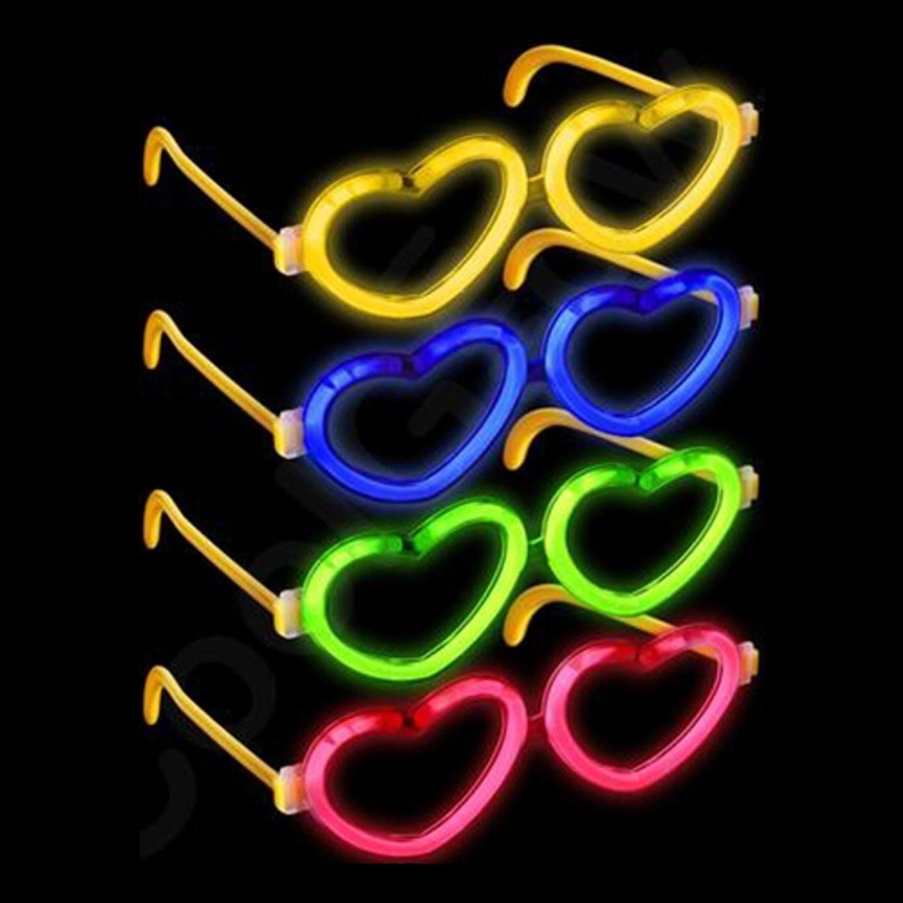 Mey İthalat® Glow Kalpli Fosforlu Gözlük 6’lı Renkli Set – Neon Parti