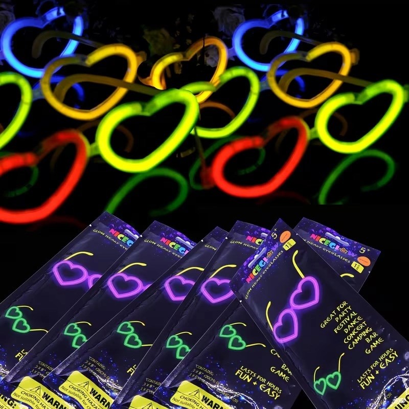 Mey İthalat® Glow Kalpli Fosforlu Gözlük 6’lı Renkli Set – Neon Parti