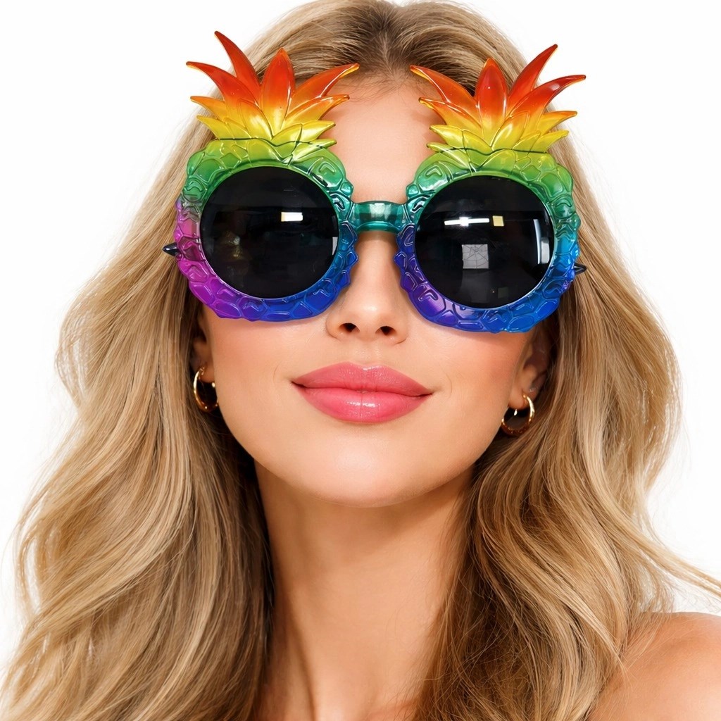 Mey İthalat® Tropikal Ananas Tasarımlı Renkli Hawaii Parti Gözlüğü